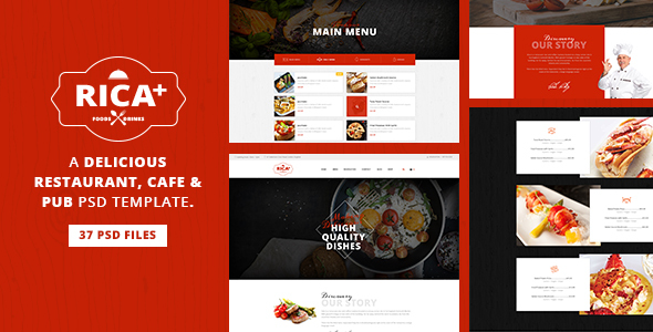 Rica Plus - A Delicious Restaurant, Cafe & Pub PSD Template