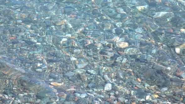 Pebble Bottom Under Clear Shallow Water Surface 