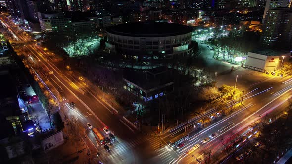 Beijing Highway Street By Modern Chinese Buildings Timelapse