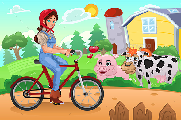 Girl Biking on a Farm