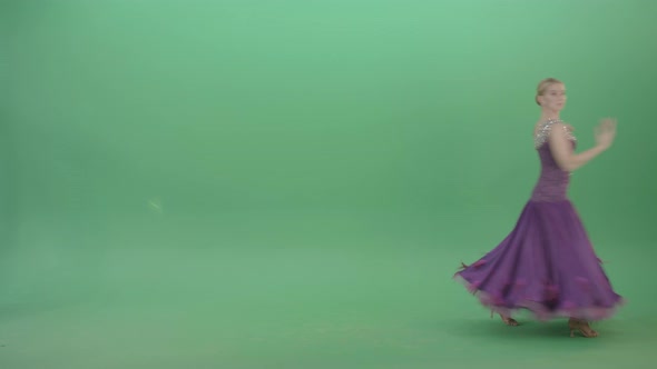 Blonde Ballroom Dancer Purple Dress Spins And Make Reverence