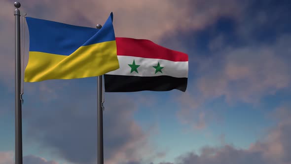 Syria Flag Waving Along With The National Flag Of The Ukraine - 4K