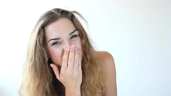 Beautiful Young Woman Posing to Camera, She Laugh