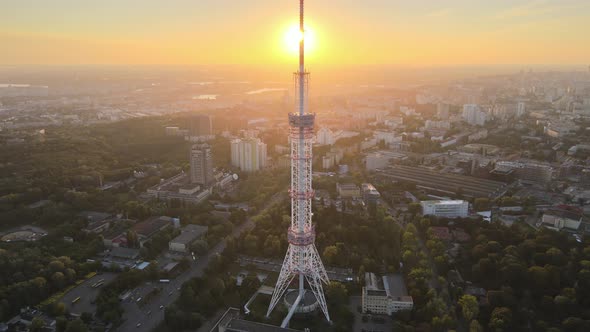 TV Tower in the Morning at Dawn in Kyiv, Ukraine