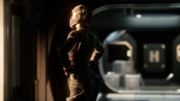 Steampunk Woman in Futuristic Space Ship
