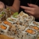 Nice  Footage Of Sushi Eating. Girl's Hands Picking Sushi - VideoHive Item for Sale