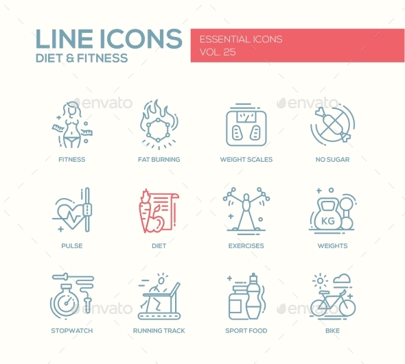 Diet and Fitness - Line Design Icons Set