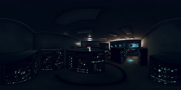 VR360 Futuristic Dark Data Center with Metal and Lights