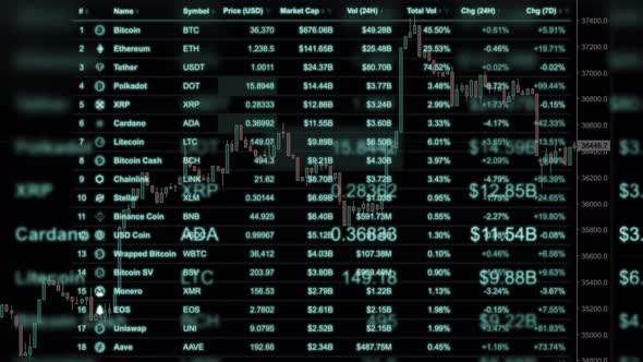 Cryptocurrency Marketplace Concept with Running Chart