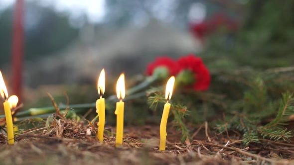 Flaming Candles At The Funeral Ceremony Outdoor