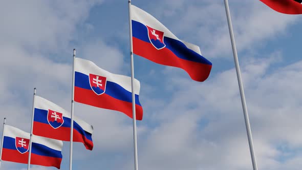 Waving Flags Of The Slovakia blue sky