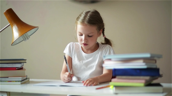 Schoolgirl Doing Homework 