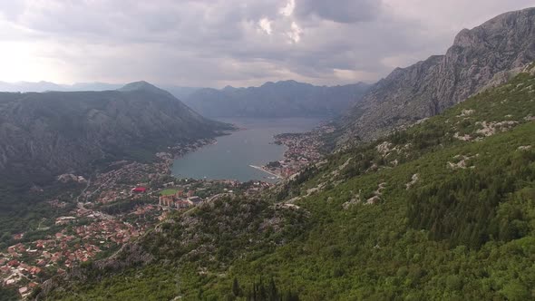 Drone View From Mount Lovcen to the Green Forest and the Bay