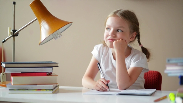 Girl Ends Up Learning Lessons, a Student Finish Her Homework, Children's Education