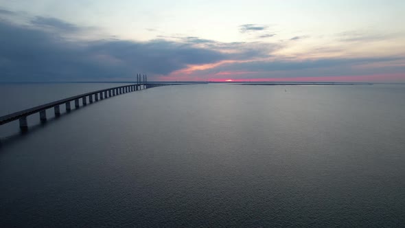 Aerial view of Øresundsbron just after sunset