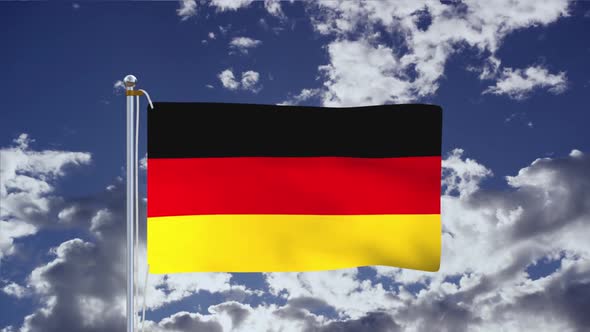 Flag Of Germany Waving With Blue Sky