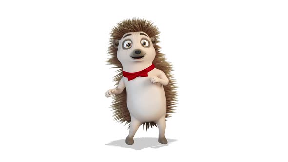 Hedgehog Dancing A Silly Dance on White Background