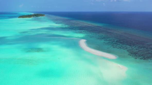 Aerial drone scenery of perfect sea view beach adventure by clear lagoon and white sand background o