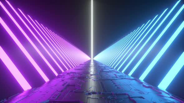 Futuristic sci-fi tunnel corridor with neon lights. Science fiction concept. 3d animation loop