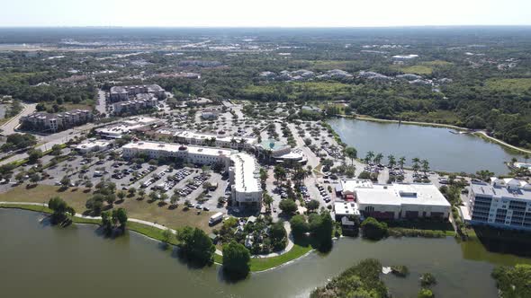 distant aerial of Lakewood Ranch Mainstreet and shopping area, Bradenton, Florida