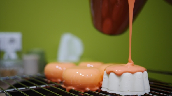 Making Cake With White Mousse In The Mirror Glaze