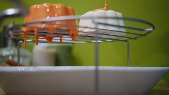 Making Cake With White Mousse In The Mirror Glaze