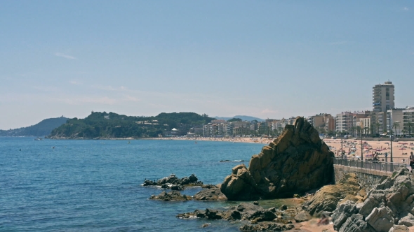 View Of The Modern Lloret Del Mar From Beach. Catalonia Spain