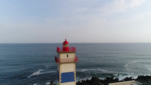 Lighthouse in the sea. Cascais, Portugal 4k