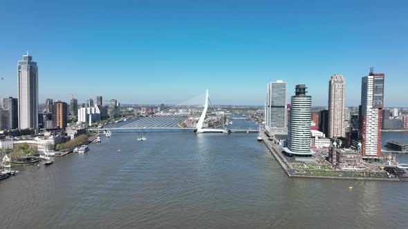 Rotterdam City Skyline in The Netherlands Drone View of the Maas and Office Buildings City View