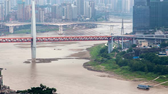 Chongqing City River with Bridges Aerial China