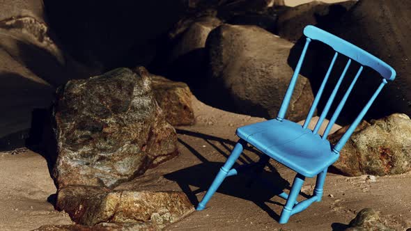 Retro Blue Wooden Chair on the Beach