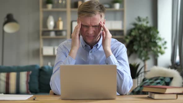 Headache Businessman in Tension Working in Office Pain