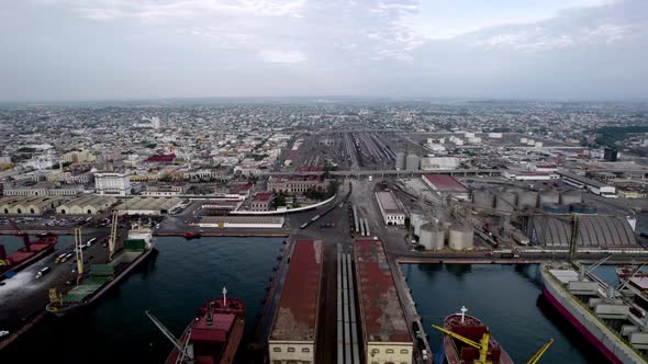 drone shot of the shipyards of veracruz at sunrise