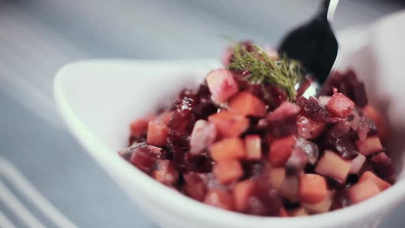 Footage of Showing Different Salads in White Plates