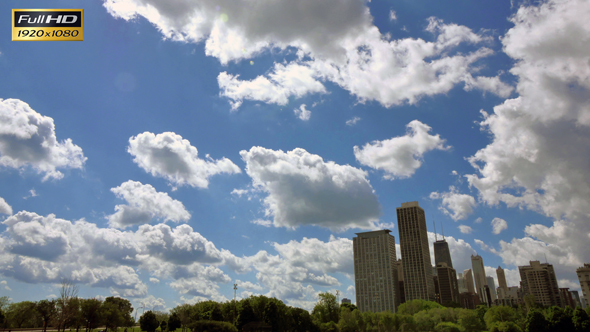 Chicago Skyline with Clouds Crossing the Sky