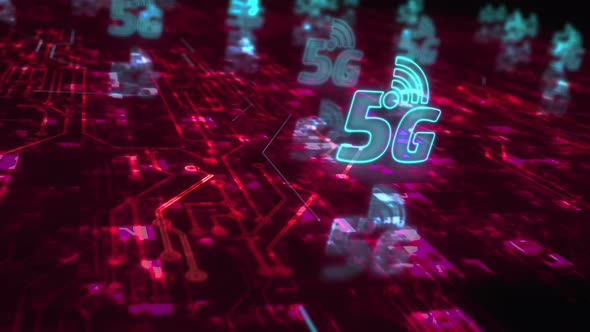 5G high-speed mobile phone network symbols loop cyber concept