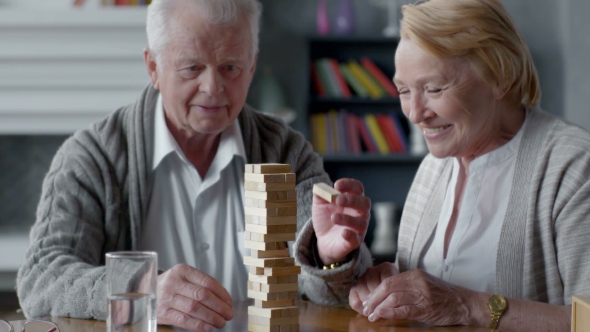 Elderly Couple Playing Board Games