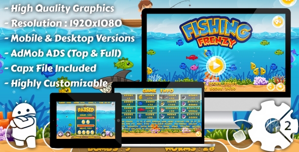 Fishing Frenzy - gra HTML5, wersja mobilna + AdMob !!! (Construct 3 | Construct 2 | Capx)