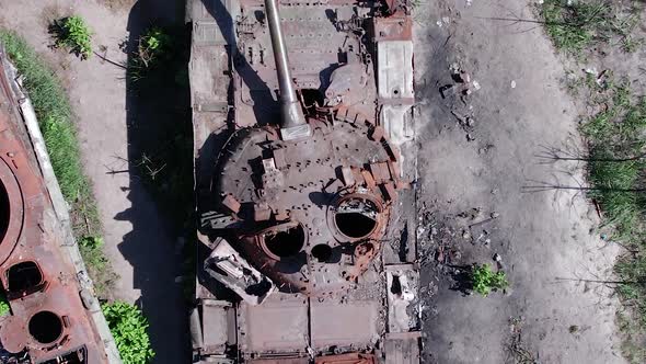 Vertical Video of a War in Ukraine  Destroyed Military Hardware