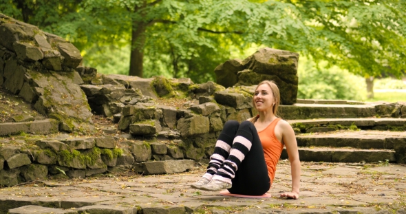 Exercise Woman Doing Situps In Outdoor Workout Training