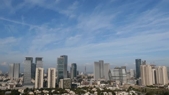 Skyline Tel Aviv towers- Time Laps, Fast moving clouds, daylight