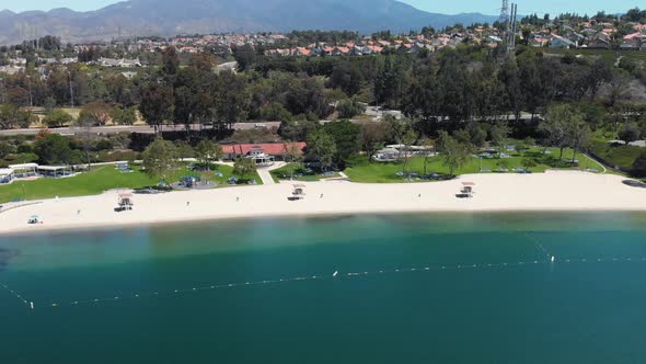 Aerial by of the beach on community Lake Mission Viejo