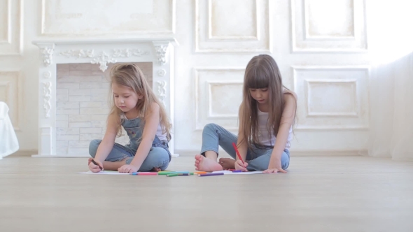 Two Little Girls Draw