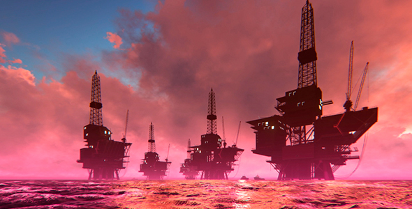 3D Graphics Oil Platforms in the Sea