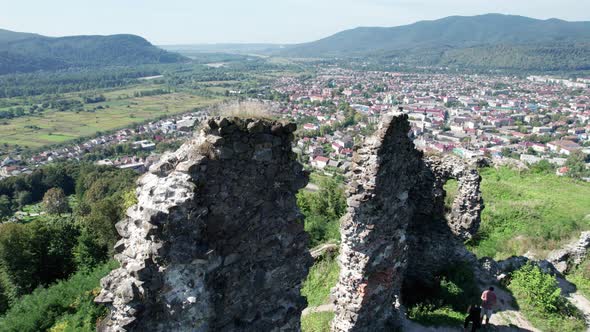 The Khust Castle in Transcarpathia Aerial View Western Ukraine