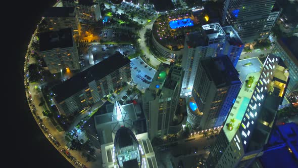 Aerial Night Video Miami Brickell Bay Drive 