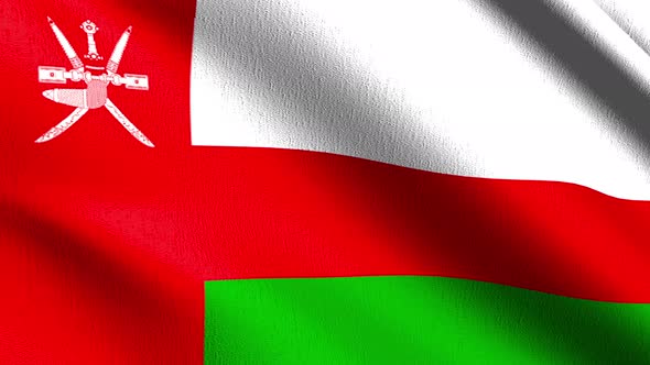 Seamless Loop 4K VDO. Oman national flag blowing in the wind isolated.