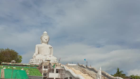 Time Lapse White Cloud In Blue Sky Behind Phuket Big Buddha.
