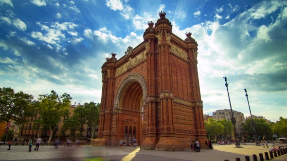 Barcelona Triumphal Arc.  Of Clouds Sky Over Barcelona Triumphal Arch