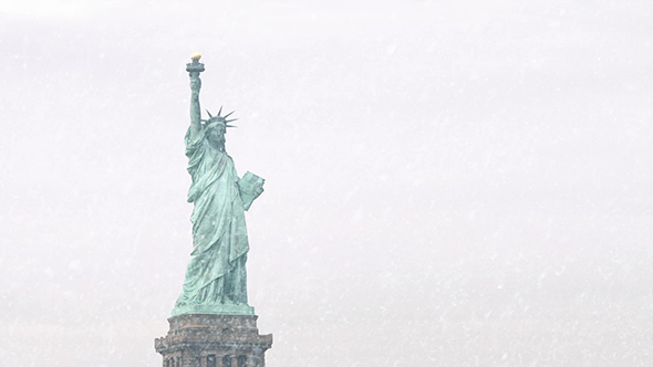 The Statue Of Liberty In Snowstorm